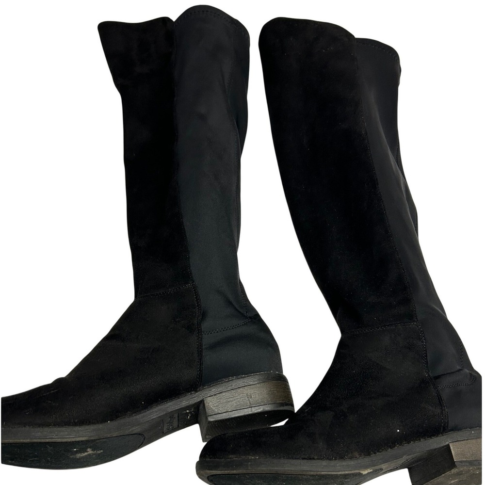 Rebel by Zigi Tall Black Knee High Boots Women‎ 9.5 Faux Suede Stretch Panel Low